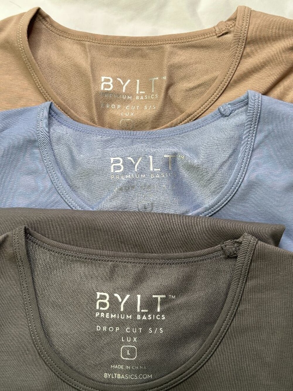 BYLT Premium Basics Drop Cut S/S Lux Shirt Mens L Black Blue Brown Crew Neck